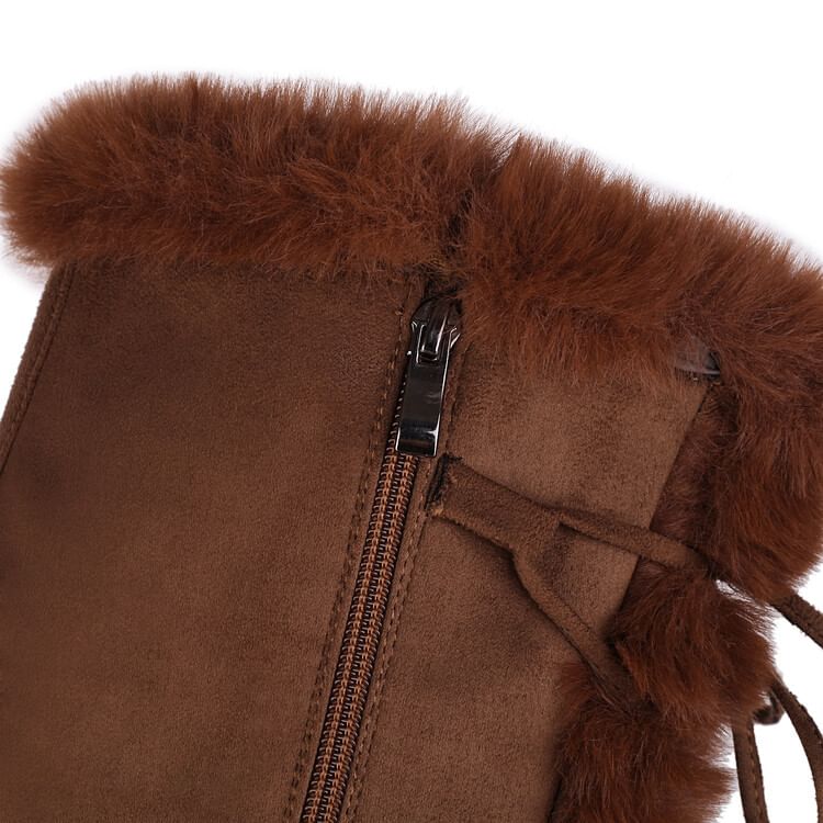 Platform Fluffy Panel Faux Suede Lace Up Knee High Boots