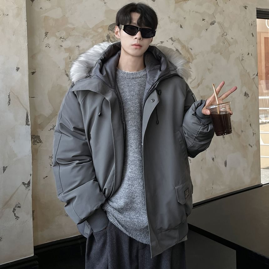 Hooded Faux Fur Zip-Up Parka