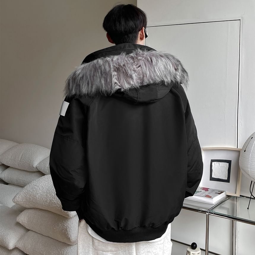 Hooded Faux Fur Zip-Up Parka
