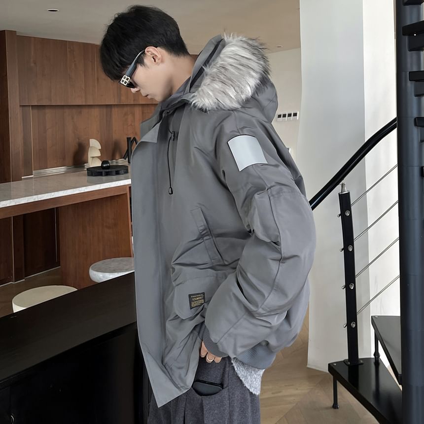 Hooded Faux Fur Zip-Up Parka