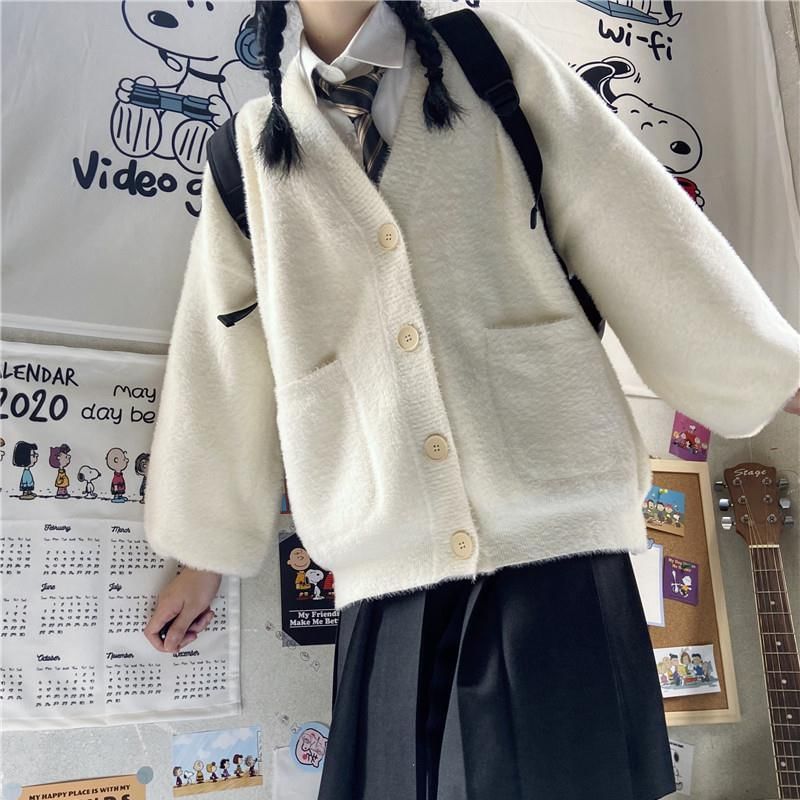 V-Neck Button-Front Solid Cardigan