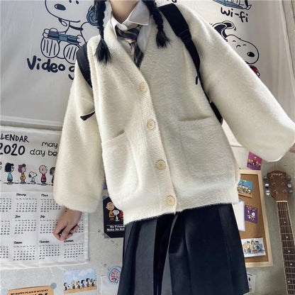 V-Neck Button-Front Solid Cardigan