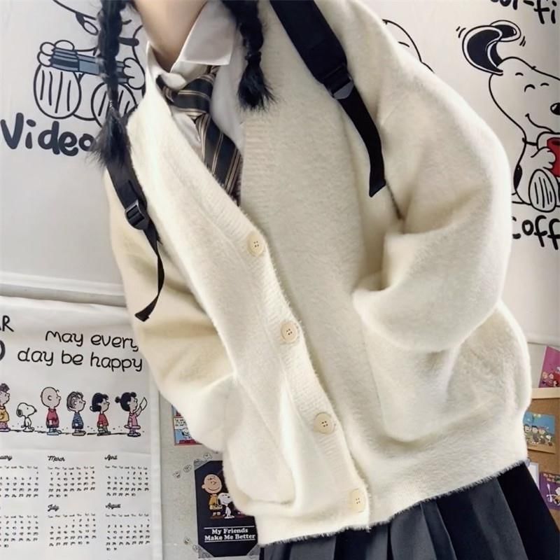 V-Neck Button-Front Solid Cardigan