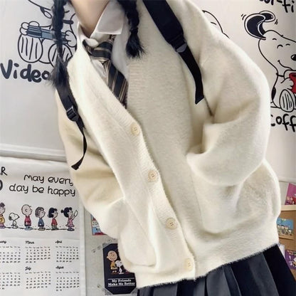 V-Neck Button-Front Solid Cardigan