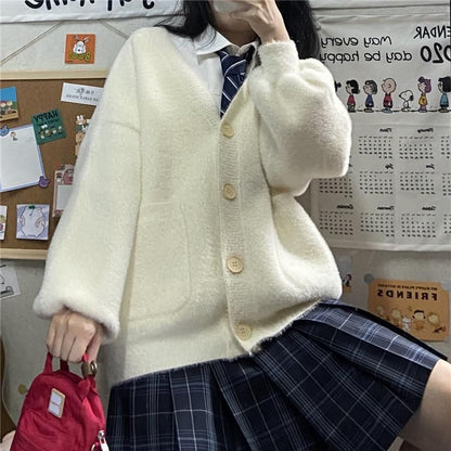 V-Neck Button-Front Solid Cardigan