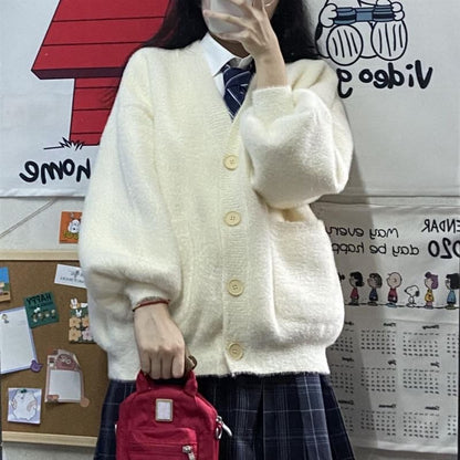 V-Neck Button-Front Solid Cardigan