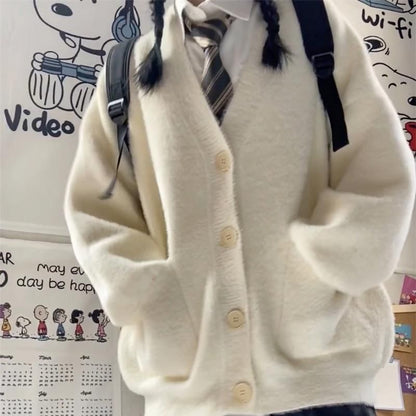 V-Neck Button-Front Solid Cardigan