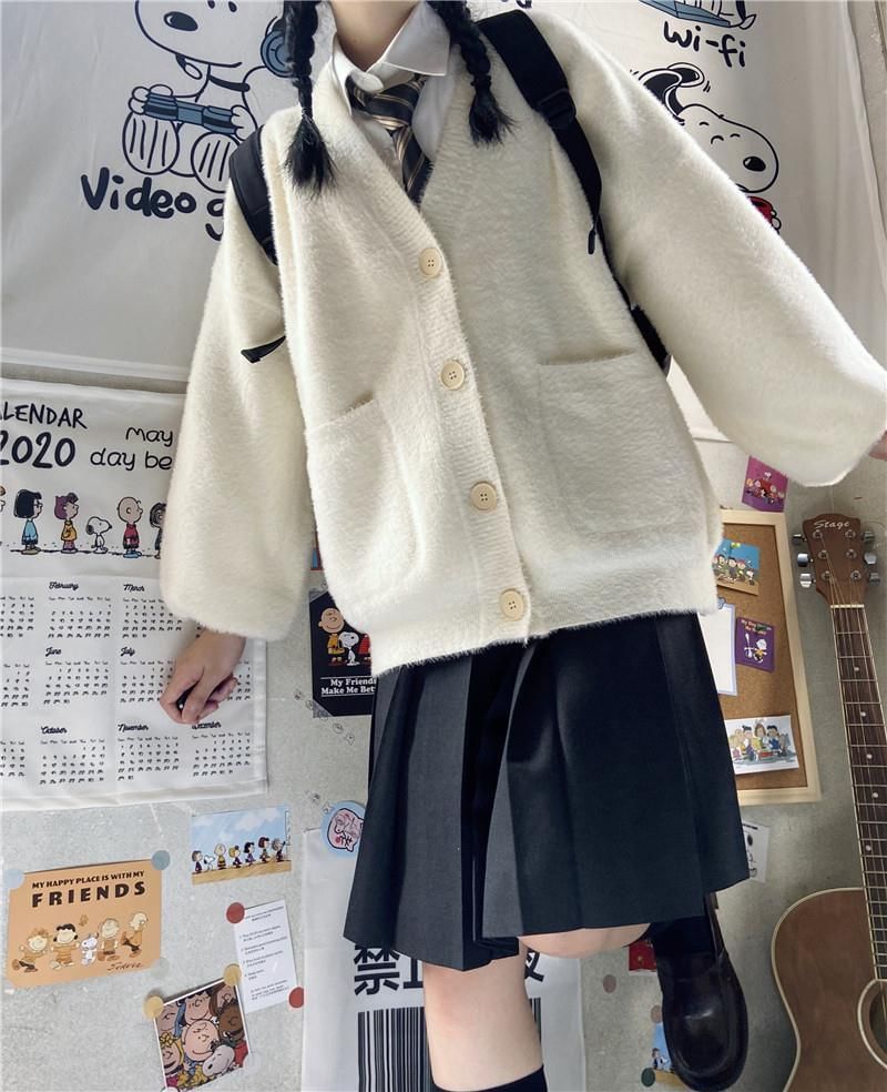 V-Neck Button-Front Solid Cardigan