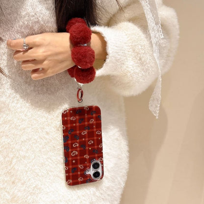 Pom Set Case Plaid / Phone Heart Strap