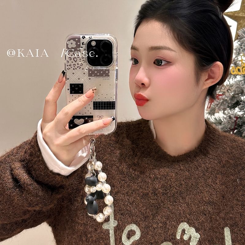 Panel Phone Case / Faux Pearl Strap / Set