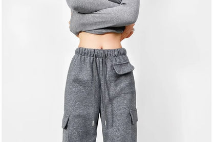 Drawstring Waist Loose Fit Cargo Sweatpants