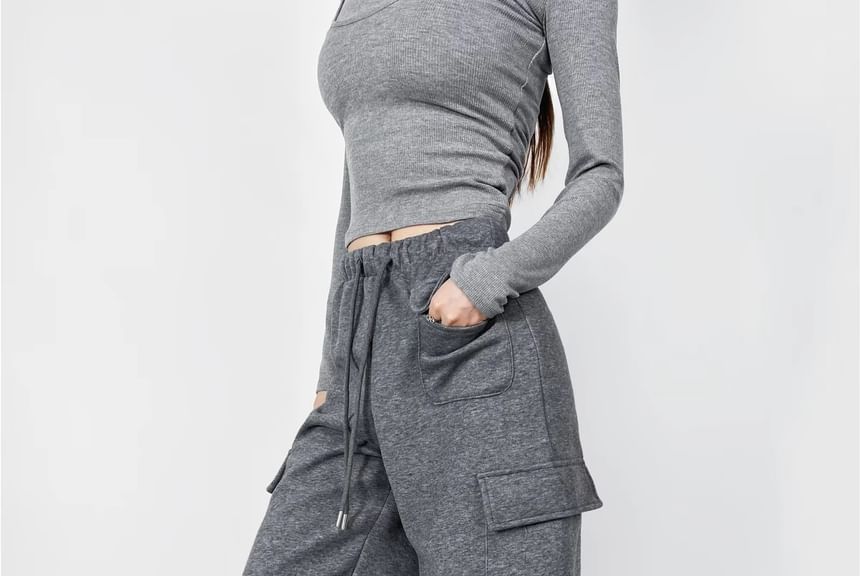 Drawstring Waist Loose Fit Cargo Sweatpants