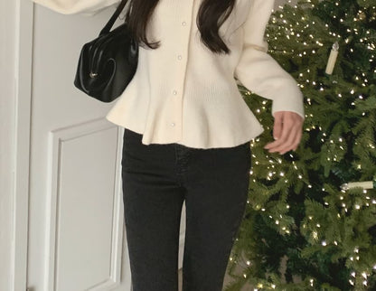 V-Neck Faux Pearl Button-Front Cardigan
