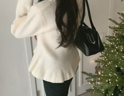 V-Neck Faux Pearl Button-Front Cardigan