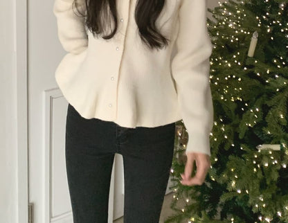 V-Neck Faux Pearl Button-Front Cardigan