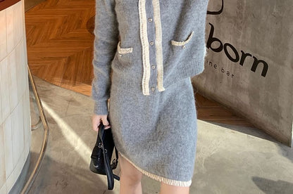 Mesh Ruffle Collar Button-Front Cardigan & High Waist Mini Skort