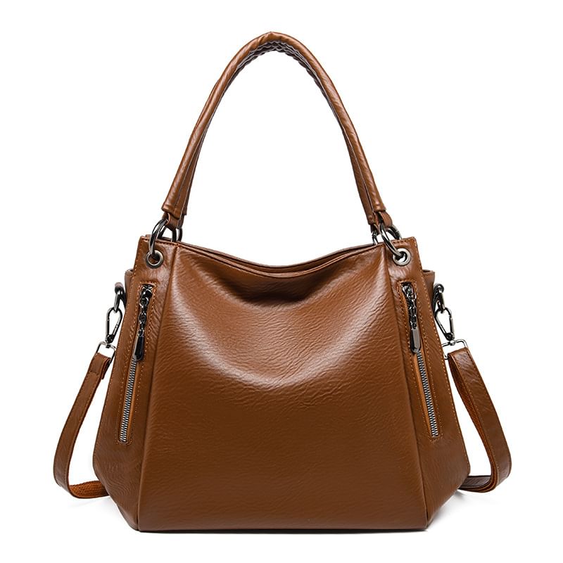 Genuine Leather Plain Shoulder Bag