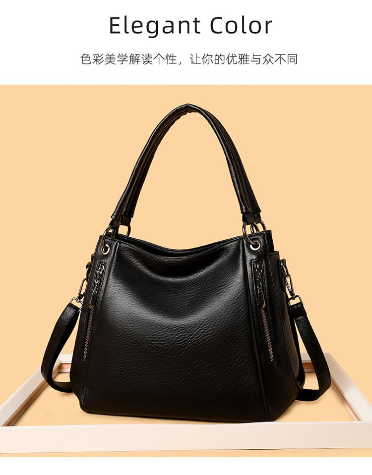 Genuine Leather Plain Shoulder Bag