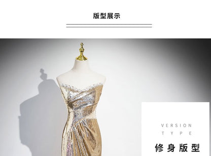 Puff-Sleeve Off-Shoulder Sequin Sheath Evening Gown