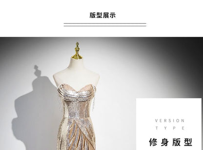 Sleeveless Off-Shoulder Sequin Trumpet Evening Gown