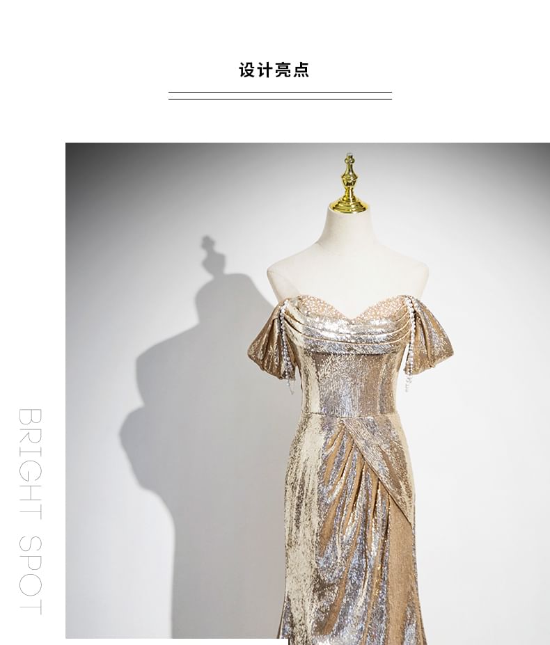 Sequin Sleeveless Trumpet Gown Evening Off-Shoulder