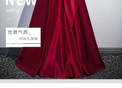 Evening Plain A-Line Puff-Sleeve Gown