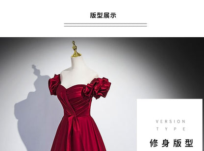 Evening Plain A-Line Puff-Sleeve Gown