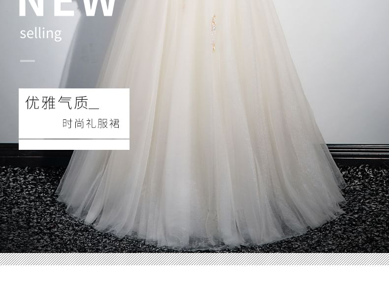 Velvet Long-Sleeve Gown Panel Sequin Tulle Evening A-Line Floral