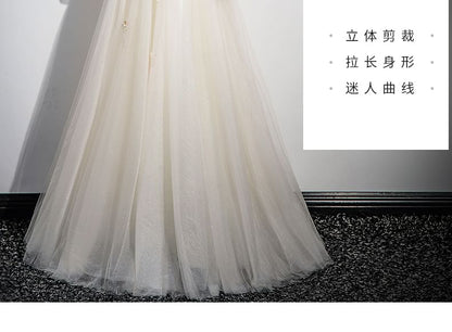 Velvet Long-Sleeve Gown Panel Sequin Tulle Evening A-Line Floral