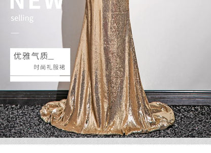 Puff-Sleeve Sequin Sheath Evening Gown