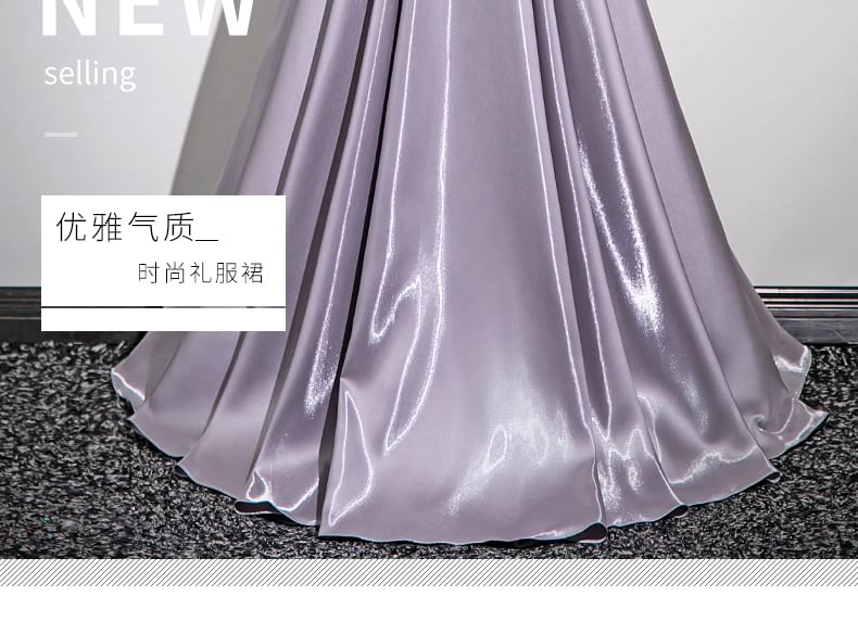 Off-Shoulder Evening Ruffle Gown Trim Plain A-Line