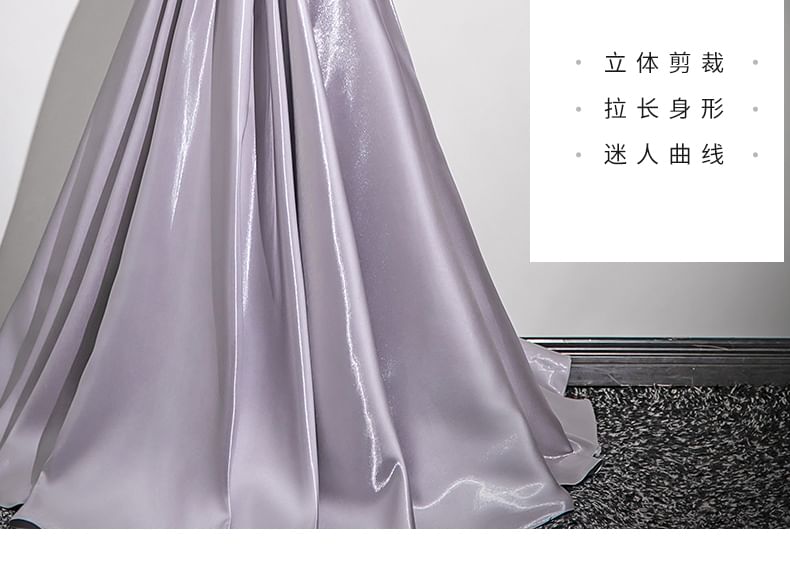 Off-Shoulder Evening Ruffle Gown Trim Plain A-Line