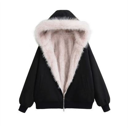 Reversible Hood Faux Fur Zip Jacket