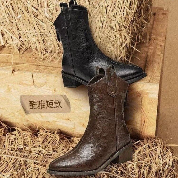 Pointed Mid-Calf Heel Chunky Boots