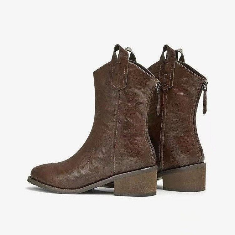 Pointed Mid-Calf Heel Chunky Boots