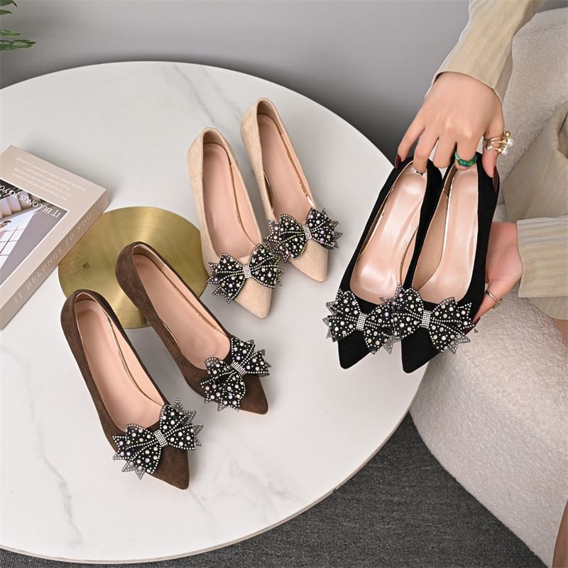 Pointed Bow Stiletto Pumps