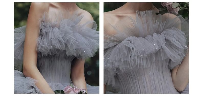Strapless Plain Ruffle Sequin Tiered A-Line Ball Gown