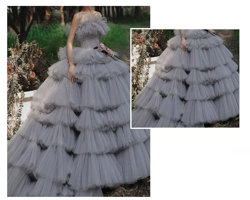 Strapless Plain Ruffle Sequin Tiered A-Line Ball Gown
