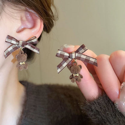 / Bear Drop Earring Stud Bow