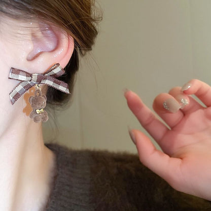 / Bear Drop Earring Stud Bow