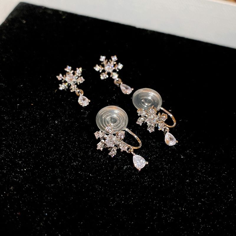 CZ Snowflake Drop Earring