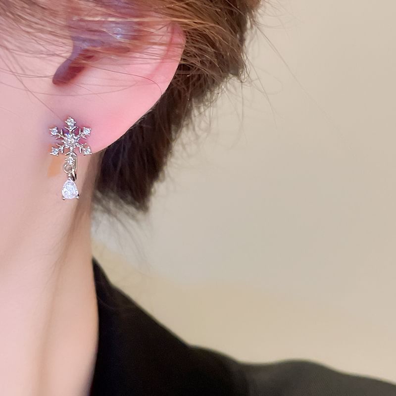 CZ Snowflake Drop Earring