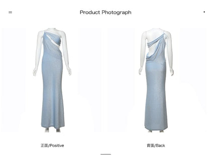 Halter-Neck Asymmetrical Plain Cutout A-Line Evening Gown