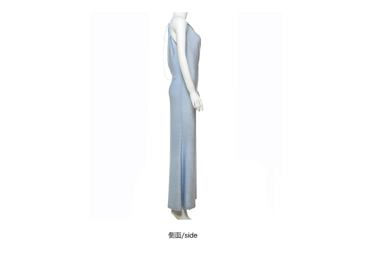 Halter-Neck Asymmetrical Plain Cutout A-Line Evening Gown