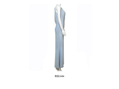Halter-Neck Asymmetrical Plain Cutout A-Line Evening Gown
