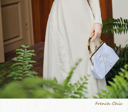 Long-Sleeve High Neck Plain Floral Top / Long-Sleeve High Neck Plain Midi Knit Dress