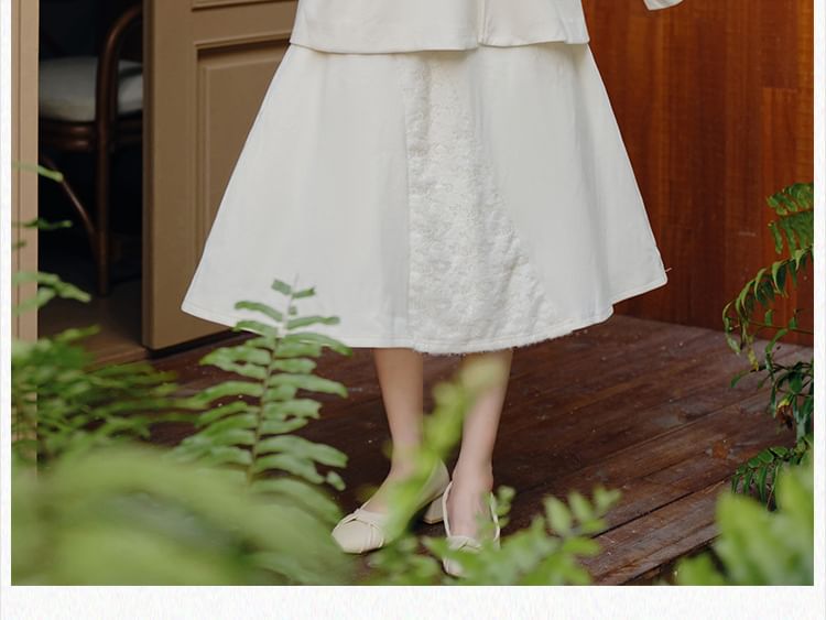 Long-Sleeve High Neck Plain Floral Top / Long-Sleeve High Neck Plain Midi Knit Dress