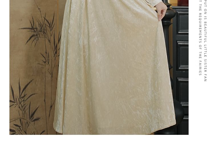 Puff-Sleeve Floral Jacquard Paneled Midi A-Line Dress / Jacket