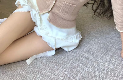 3/4 Sleeve V-Neck Plain Crop Cardigan / Lace Cami Top / Mid Rise Plain Shorts