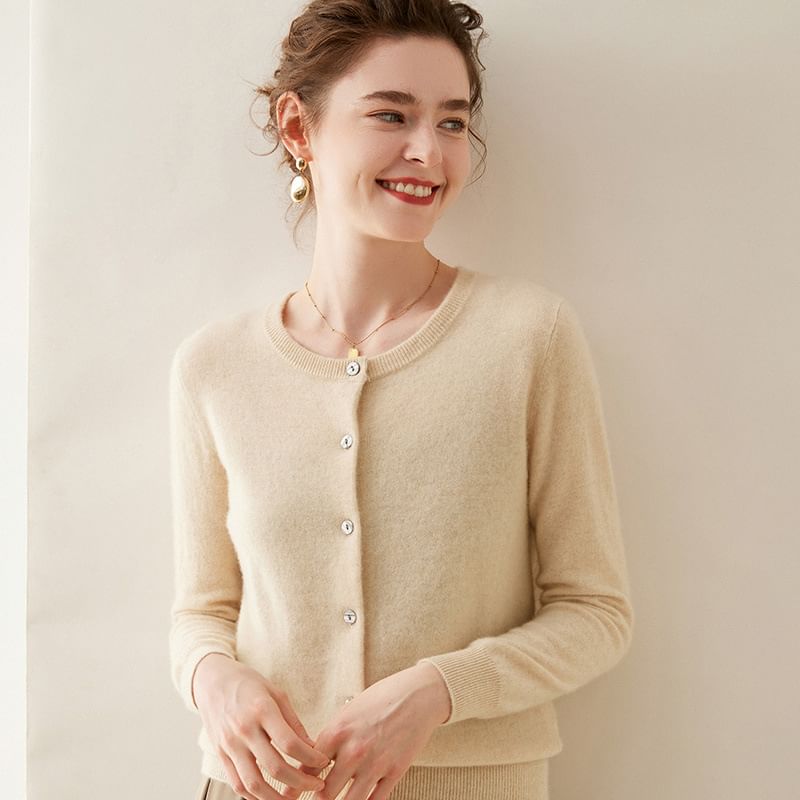 U-Neck Button-Front Solid Cardigan